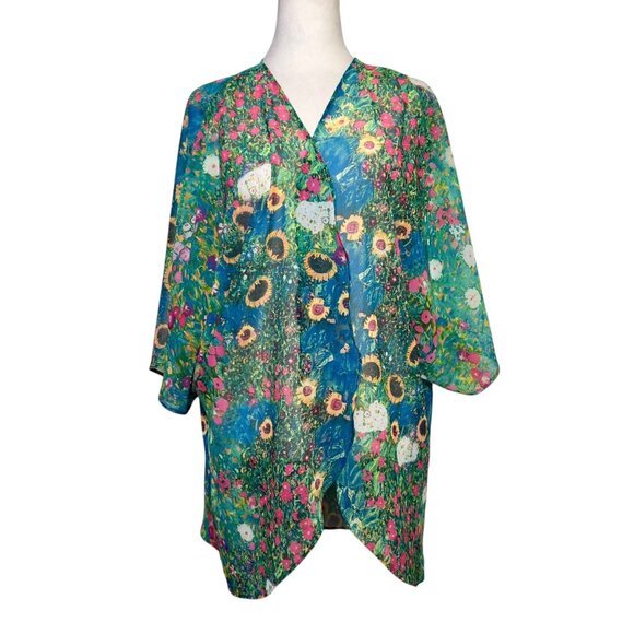 Sheer Coverup Abstract Artsy Vacation Colorful Abstract Art To Wear Swim 2X - Picture 2 of 10